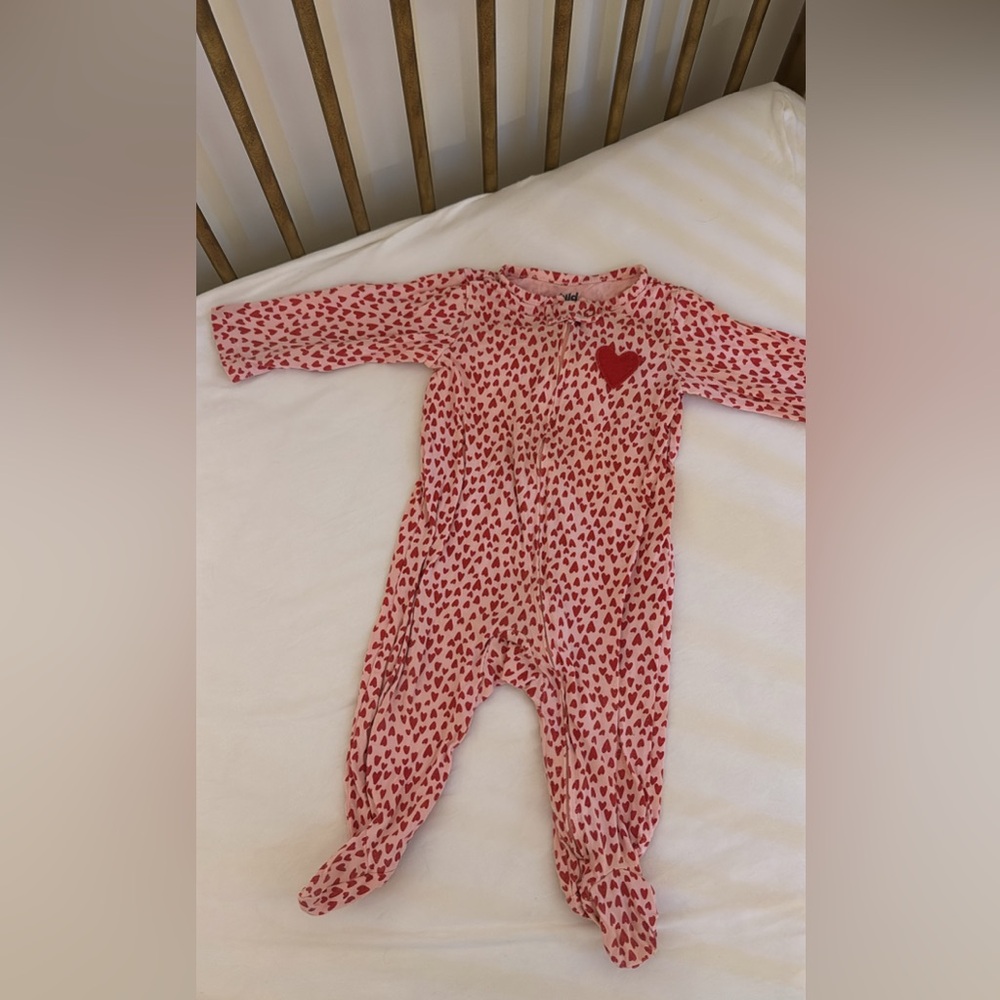 Valentine’s Day sleeper pink with red hearts baby girl pajamas pjs